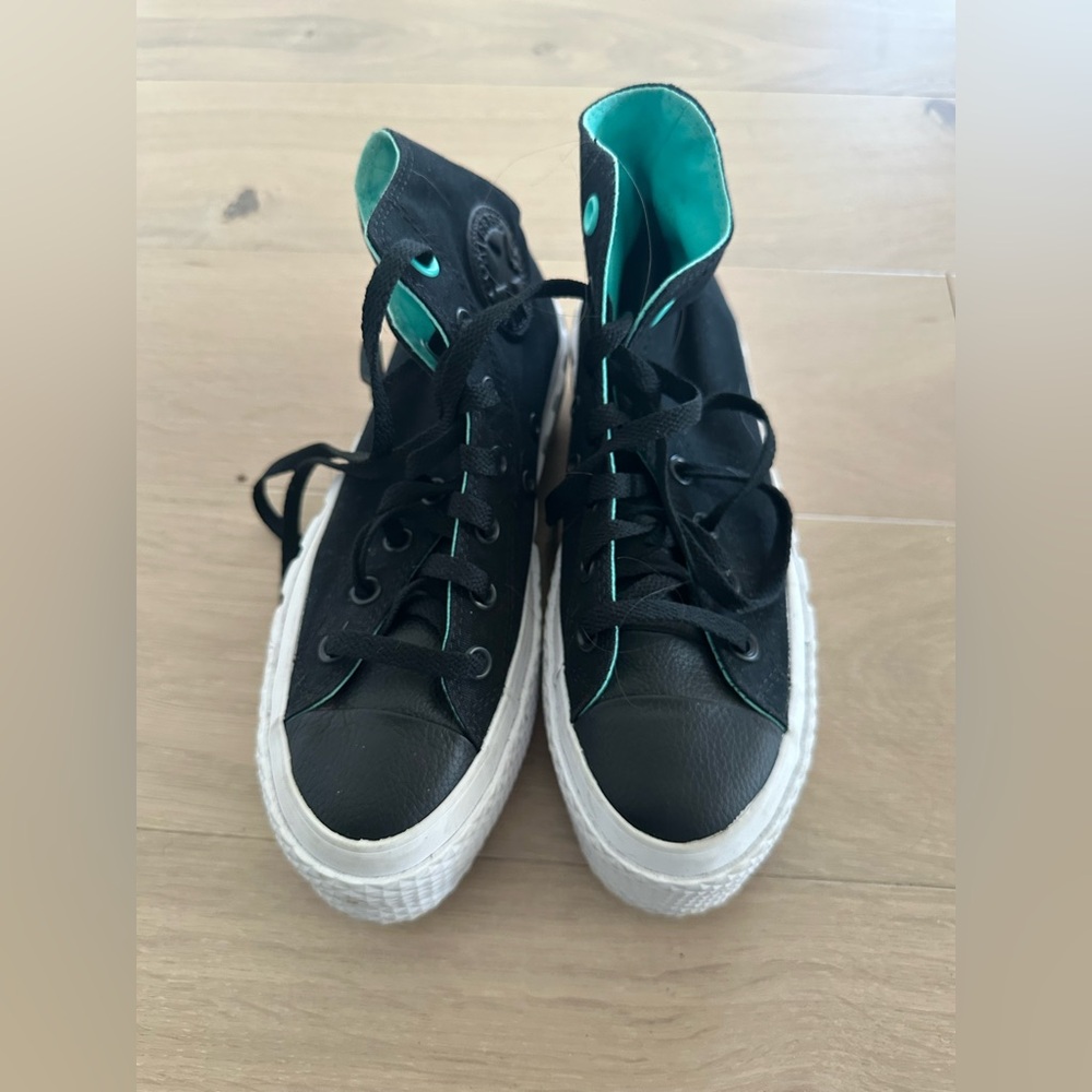 Converse Over-the-Knee Black Sneakers with Teal Lining